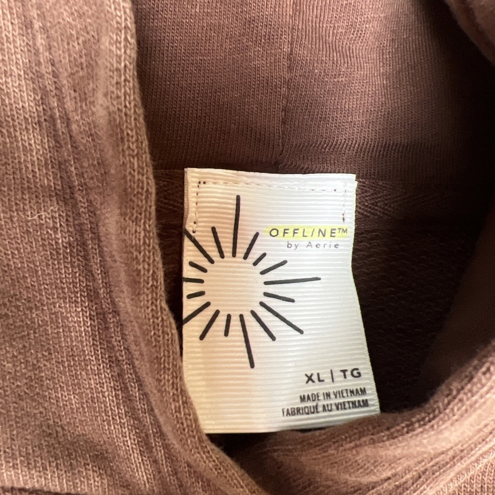 OFFLINE by Aerie Cropped Hoodie Women XL Brown Washed Thumbhole Pullover - Picture 4 of 9